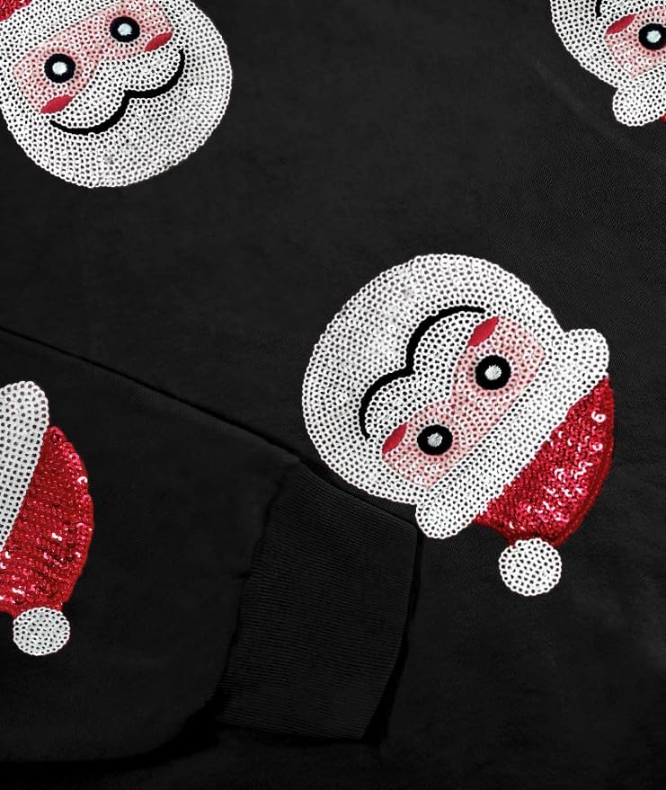 Christmas Sweatshirts for Women Oversized Sequin Santa Sweatshirt Christmas Graphic Tee Long Sleeve Holiday Pullover - Image 2