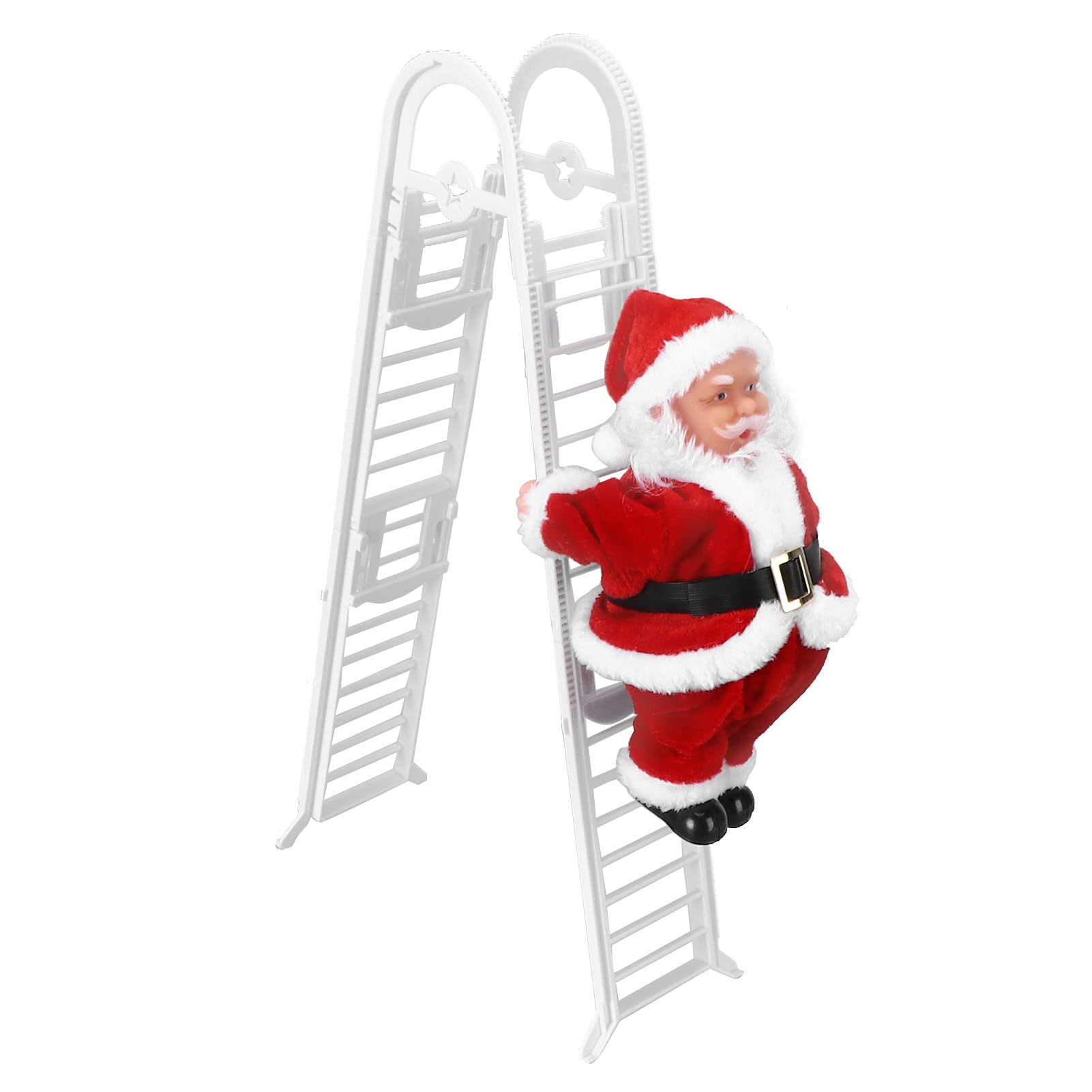 Babbo Natale Che Sale La Scala Elettrico Con Musica - Decorazione Natalizia A Due Corsie, Con Scala Curva, Per Albero E Casa, Rosso - 2