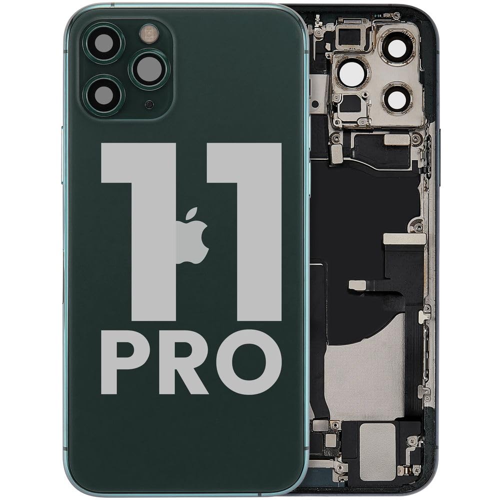 Mobile TM Compatible avec Back Housing W/Charging Port Flex & Small Parts for iPhone 11 Pro (Used OEM Pull: Grade C) (Matte Midnight Green)