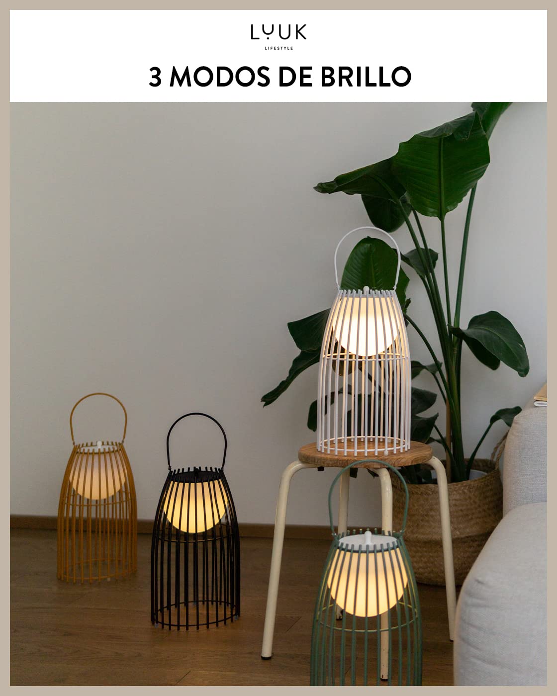 LUUK LIFESTYLE Lámpara LED recibidor sin cable, iluminación interior, lámpara de mesa, diseño ecológico, brillo regulable, batería recargable por USB, luz ambiental, curry mate