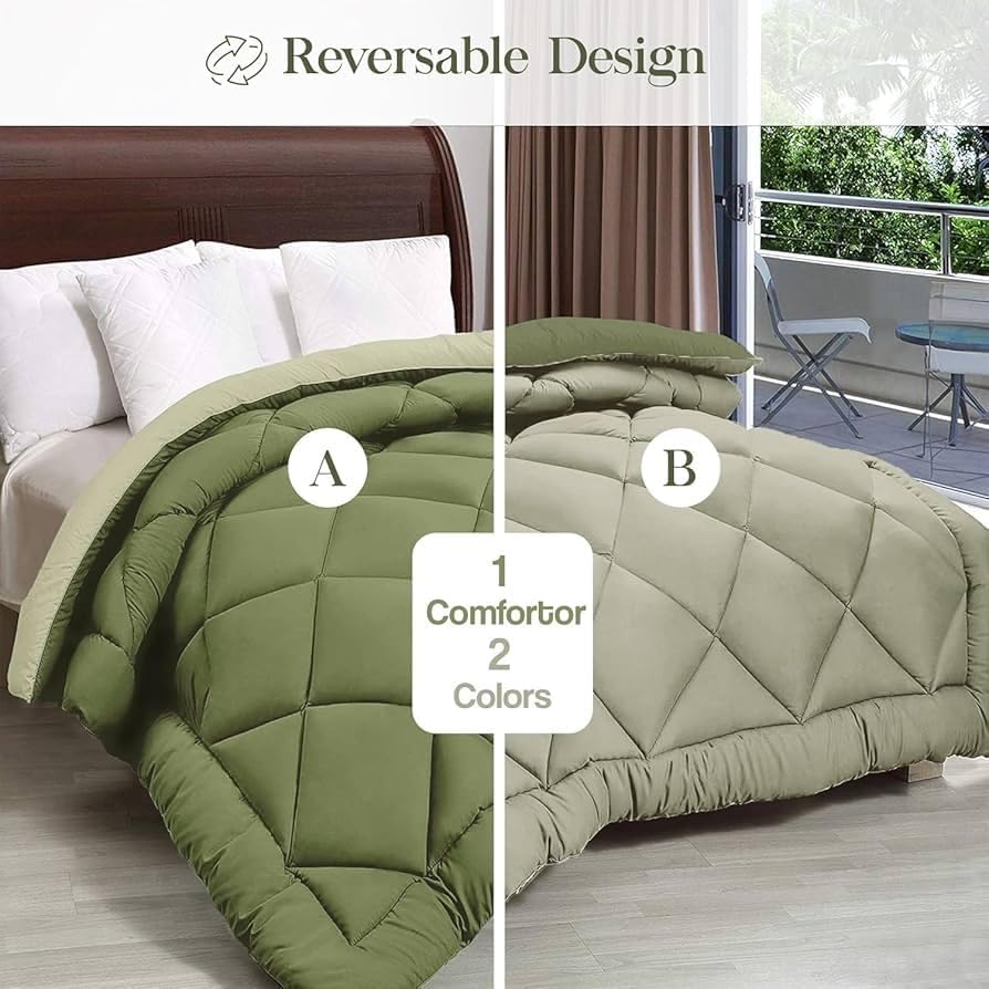 Image of Dual Tone Reversible Ultra-Soft Heavy Glace Cotton AC Comforter Double Bed | 90x100 Inch |Filled with Pure Microfiber | All-Season Premium Comforter (Mist Green)