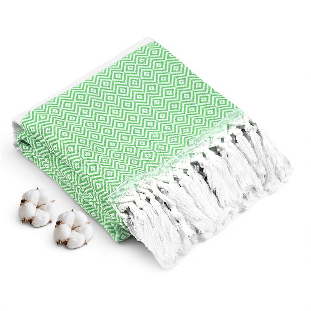 AOOTE Turkish Beach Towel, 100×180cm Turkish Cotton Beach Towel, Sand-Free Beachs Towels & Blanket, Lightweight Absorbent Quick Dry, Sand Free Towels for Swimming, Bath, Gym and Travel, Green