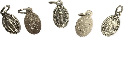 Medallas católicas de San Medalla Milagrosa de tono plateado para pulsera de abalorios, lote de 5, 916 pulgadas