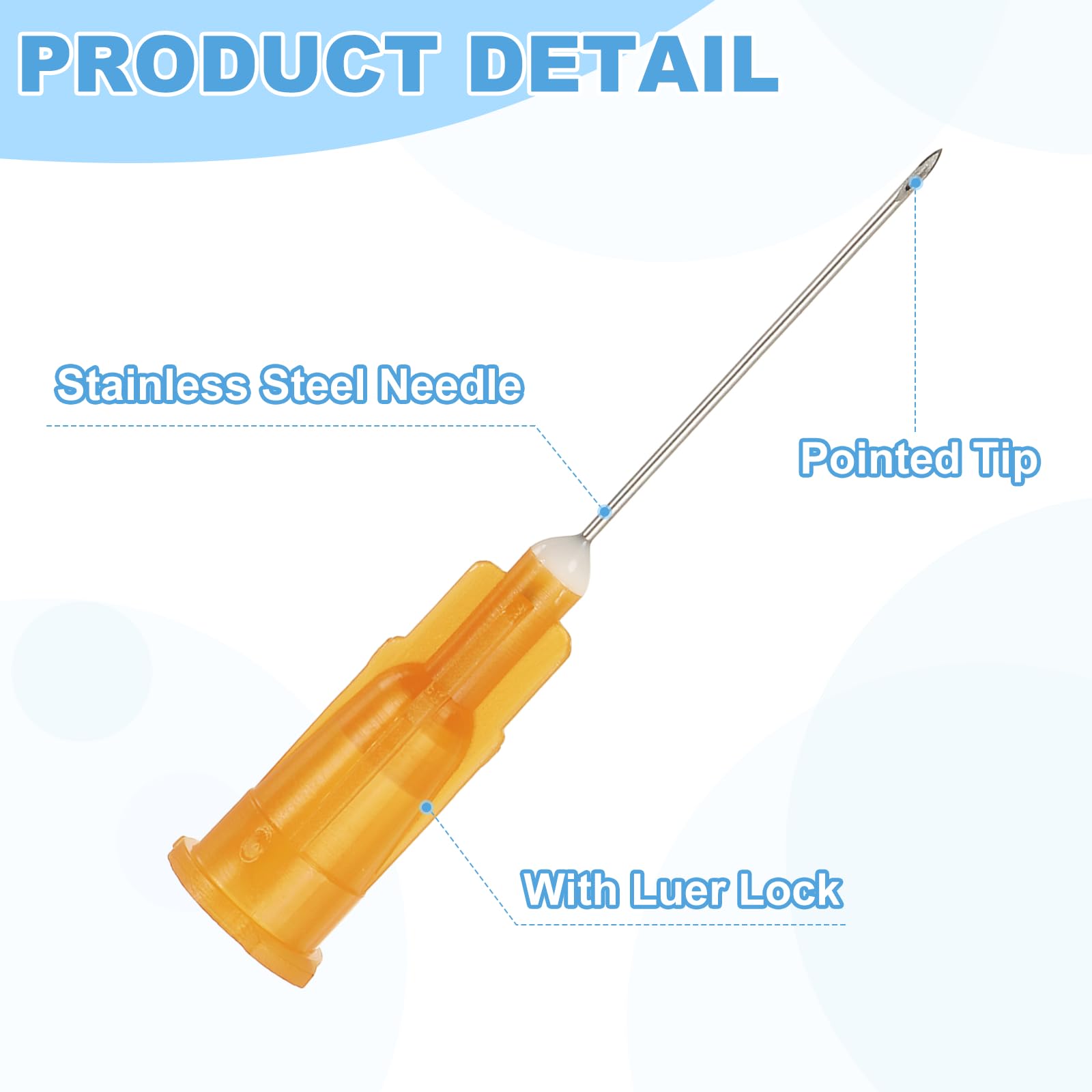 sourcing map Lot de 100 aiguilles distributrices en acier inoxydable de calibre 25 avec Luer Lock - Aiguille distributrice à extrémité pointue de 3,8 cm pour mesurer, remplir les encres, orange