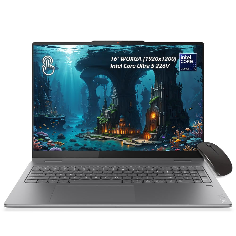 Lenovo Yoga 7 2-in-1 Copilot+ PC Laptop, 16" WUXGA 2K Touch, Intel Core Ultra 5 226V, Intel Arc Graphics, WiFi7 Backlit KB Fingerprint Win11, Luna Grey, w/Mouse (16GB LPDDR5X RAM 1TB SSD), W/GaLiMu