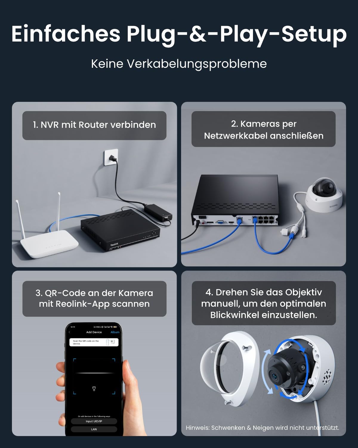 Reolink 12MP PoE Überwachungskamera Set mit 4X IK10 vandalensichere Aussenkameras, 145° Weitwinkel, Farbnachtsicht, Personen-/Fahrzeug-/Tiererkennung, 2-Wege-Audio, 8CH NVR mit 2TB HDD, RLK8-1200V4