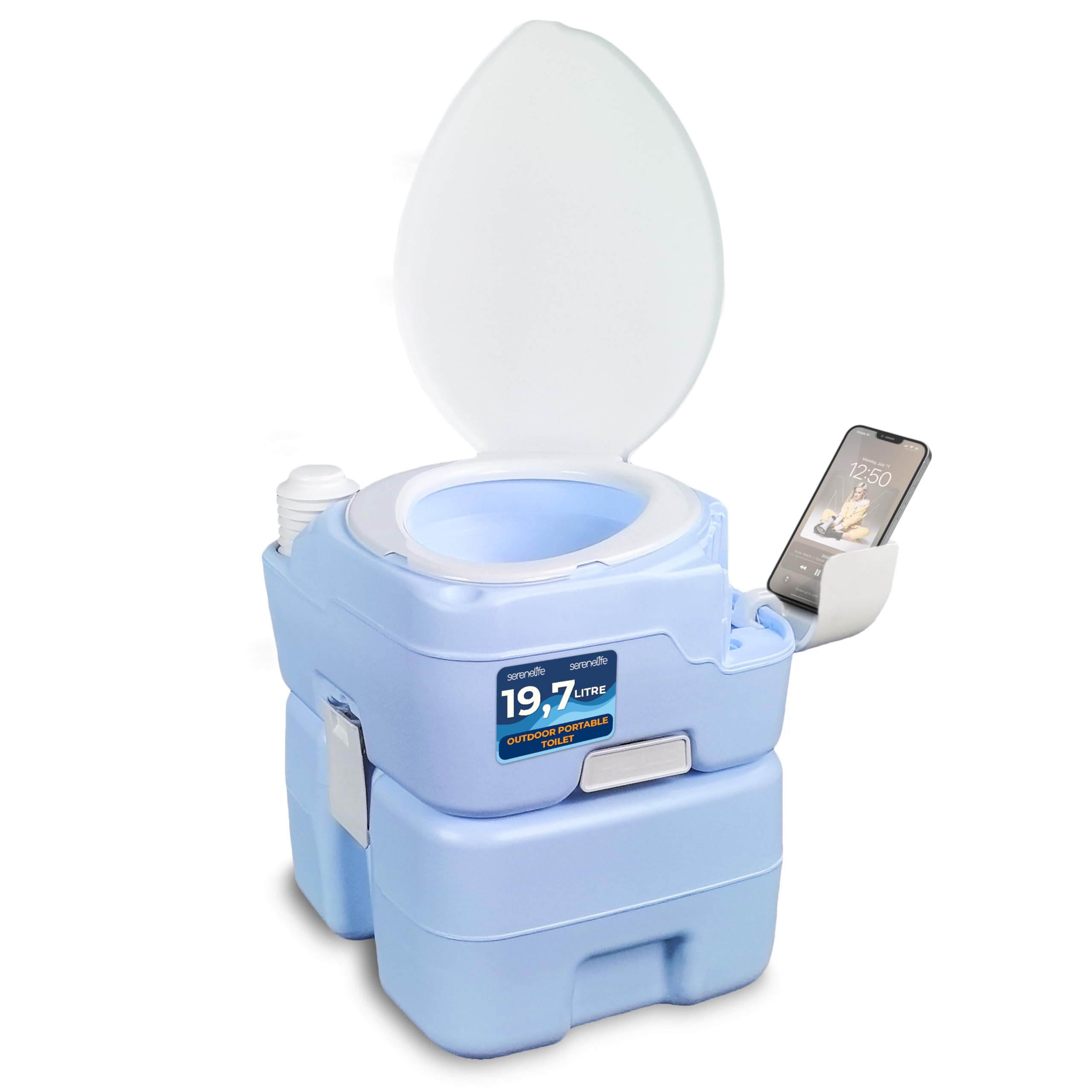 Serenelife Moonwhite 20L Outdoor Camping Toilet, Portable Toilet, Comfortable Flushable Portable For Adults, Travel, Compost, Porta Potty Loo, Detachable Waste Tank & Phone Holder