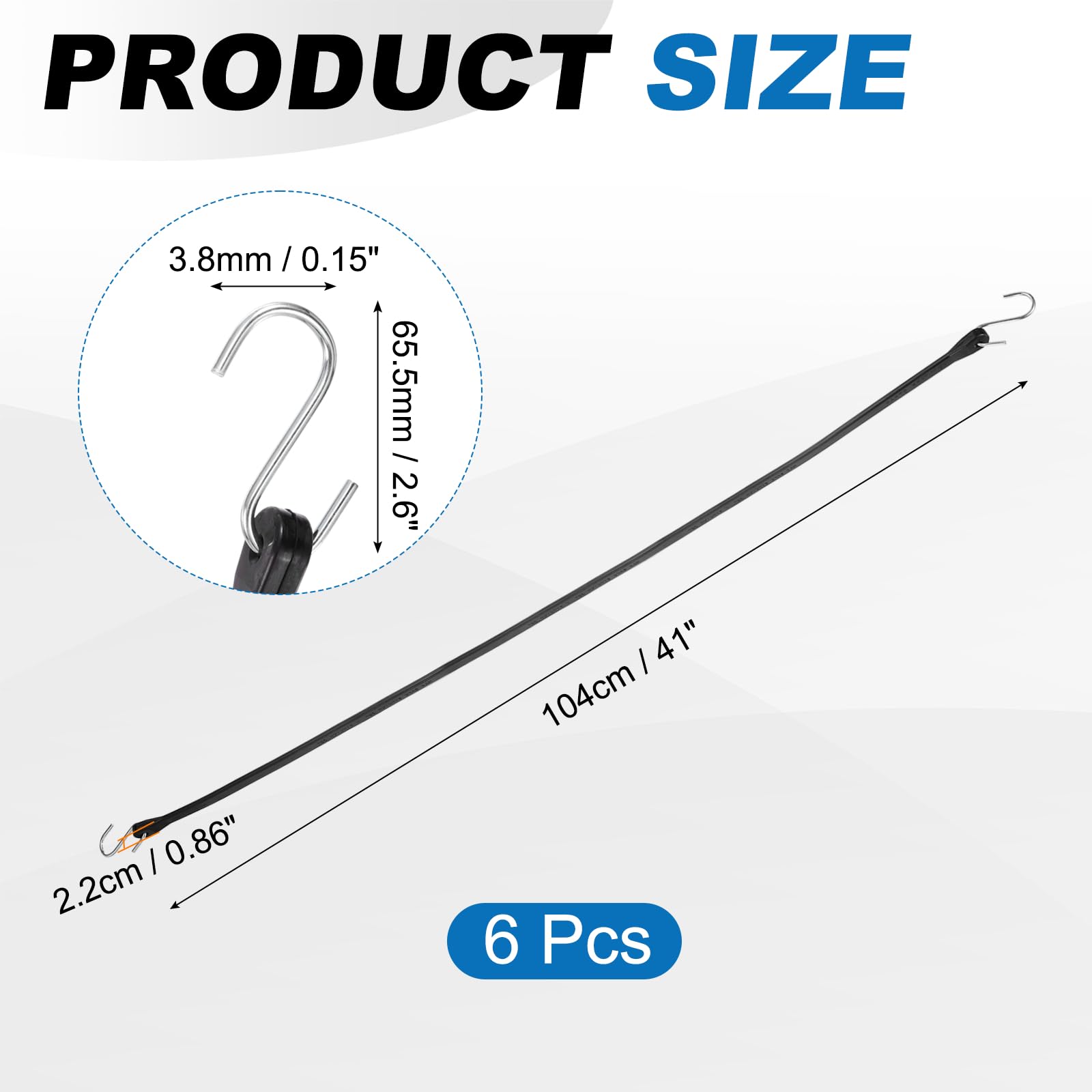 PATIKIL Gumowe linki bungee z haczykami, 100 cm, 6 szt., obciążenie 59 kg, wytrzymałe, do użytku na zewnątrz, gumowy pasek mocujący z EPDM, do zabezpieczania plandek, płócien, ładunków, motocykli
