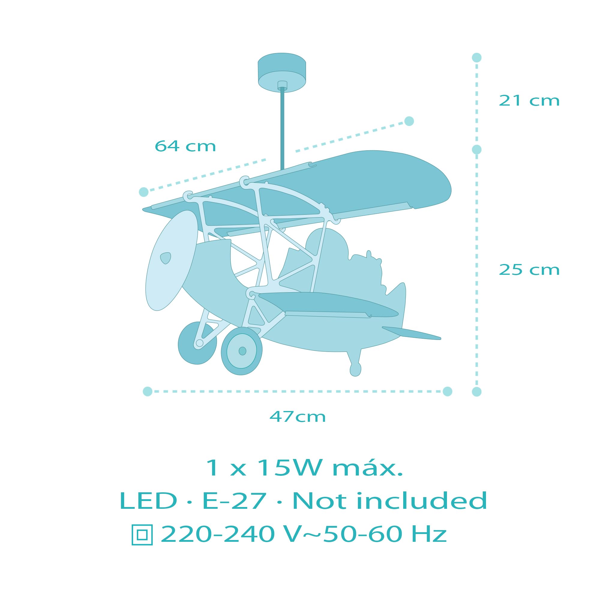 Dalber Lámpara Techo Colgante Infantil Avión León Azul 54602 E27