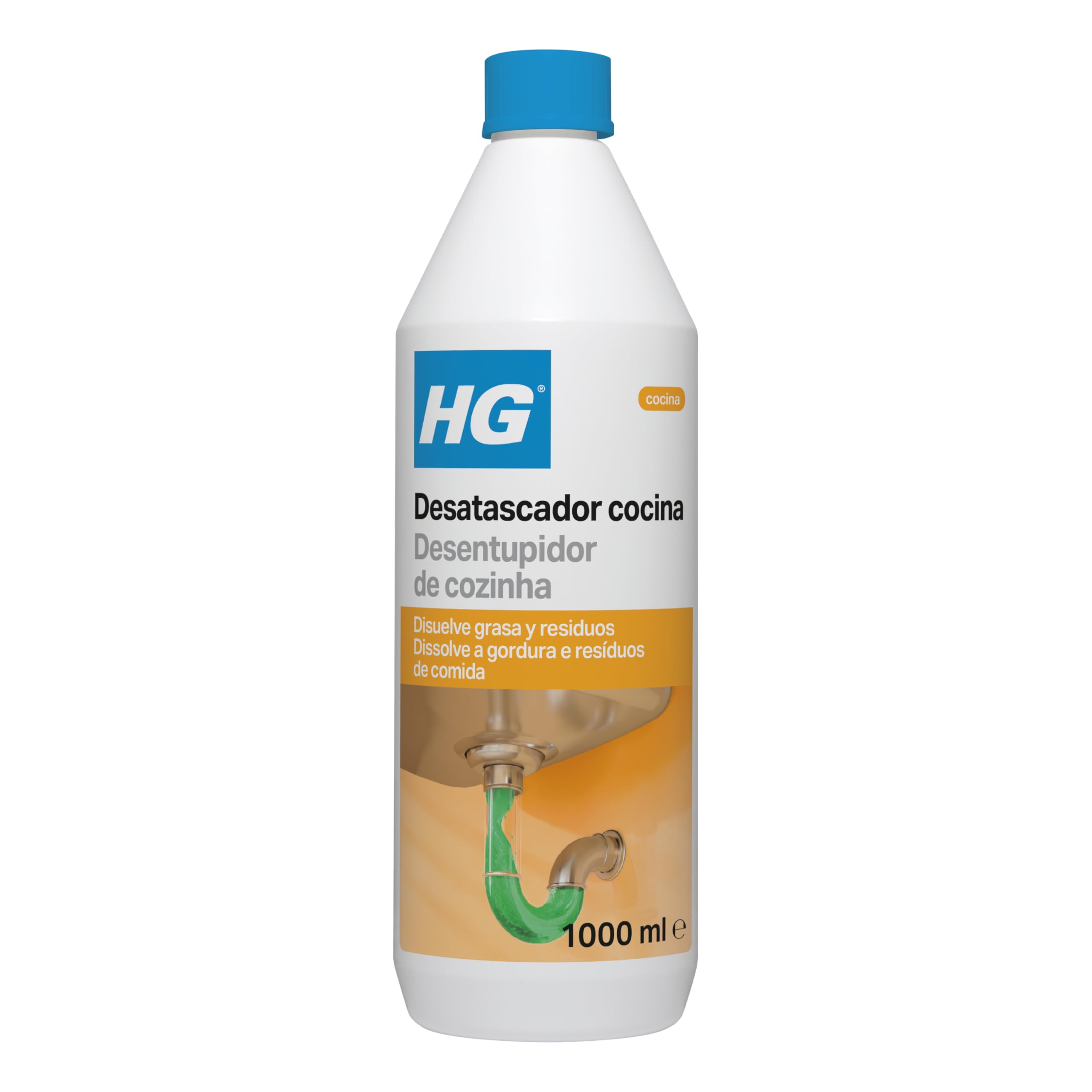 HG Desatascador de Cañerías, Producto Desatascador Natural para Desbloquear y Eliminar de Manera Segura Tapones de Cañerías, Fregaderos y Tuberías de Cocina y Fosas Sépticas - 1 Litro