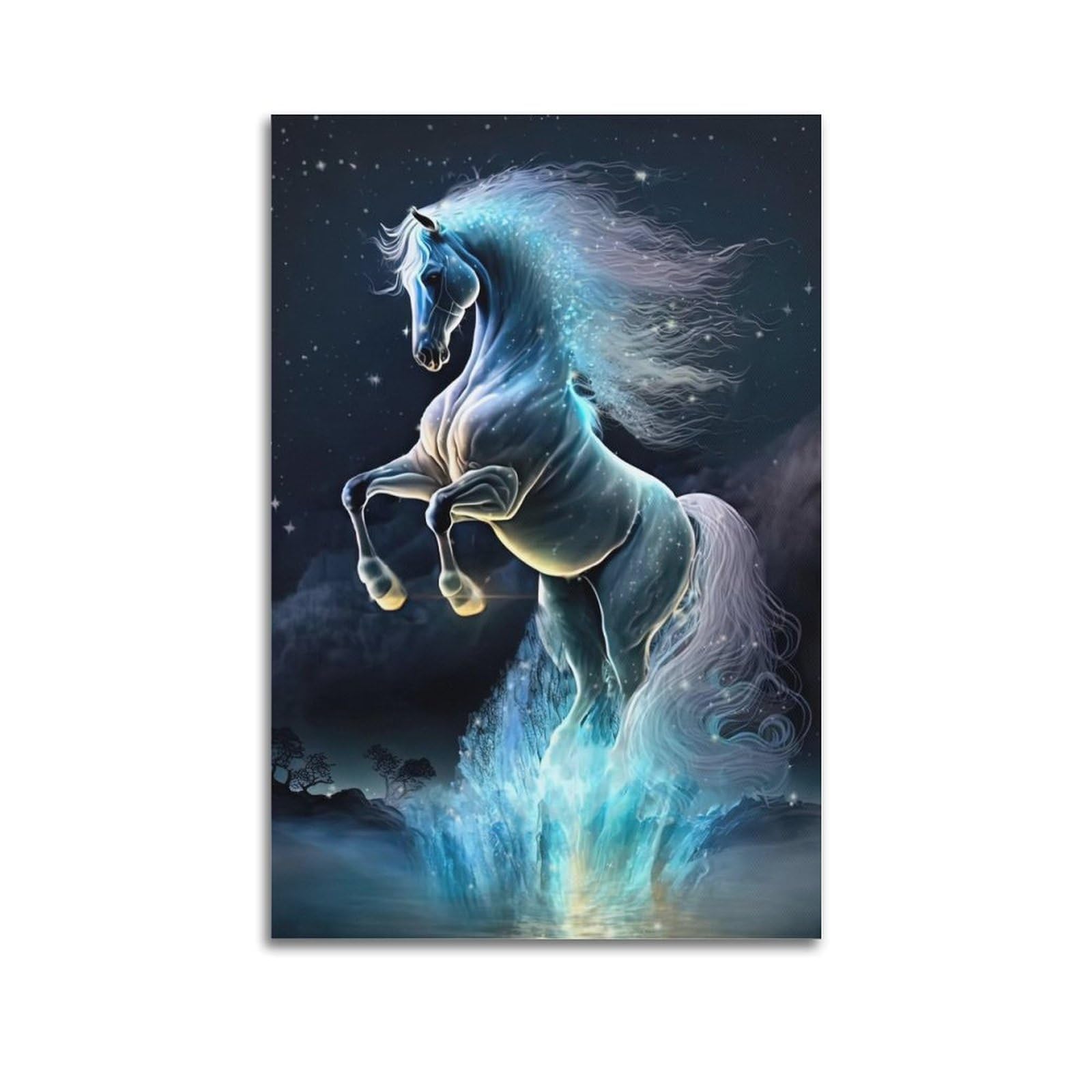 WPHSFX Animal Poster The Prancing White Horse Poster Decorative Painting Canvas Wall Posters And Art Picture Print Modern Family Bedroom Decor Posters 20x30inch(50x75cm)