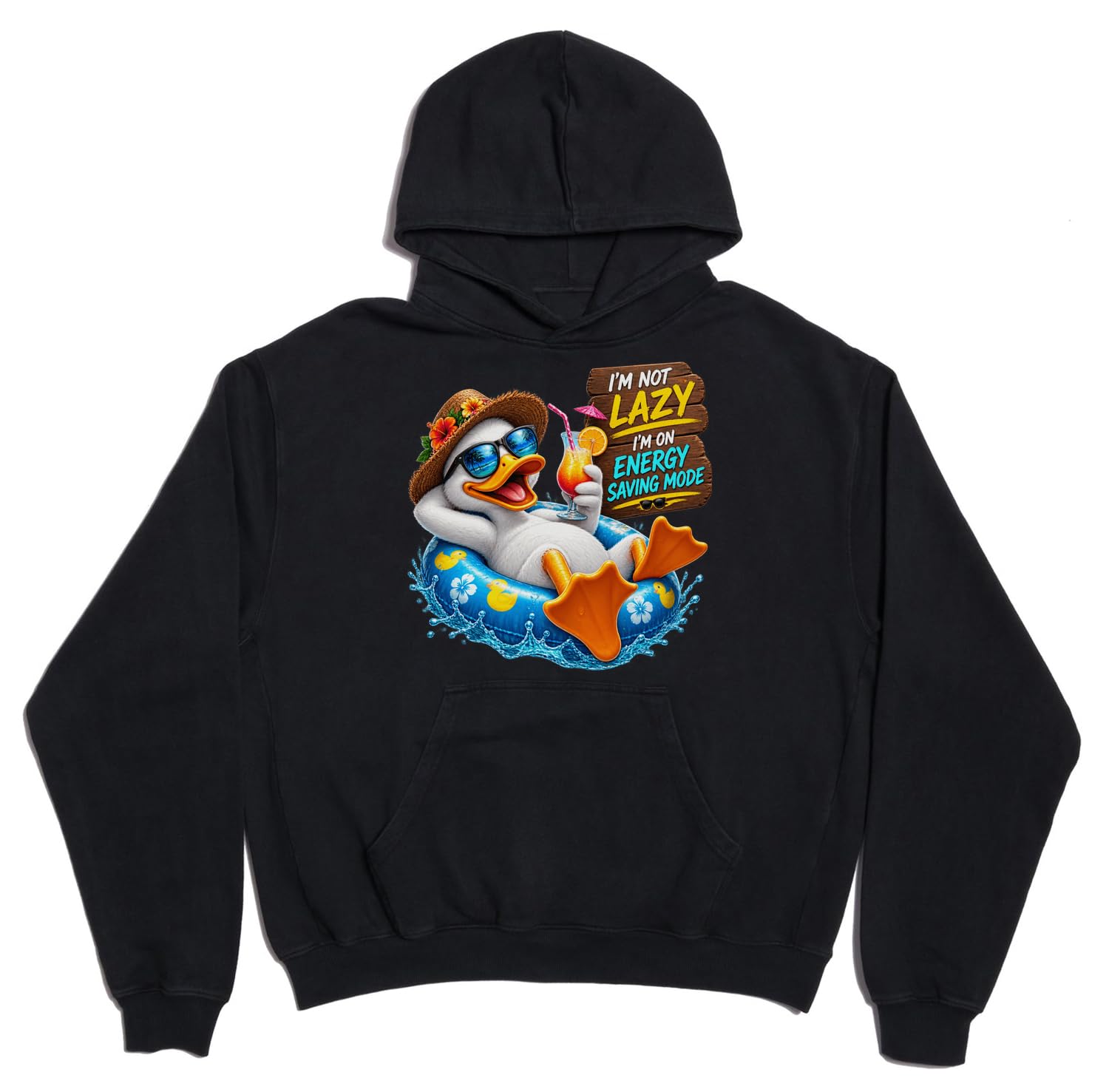 Relaxed Duck Enjoying Tropical Drink Unisex Oversized Heavy weight Cotton Blend Bluza z kapturem Czarna