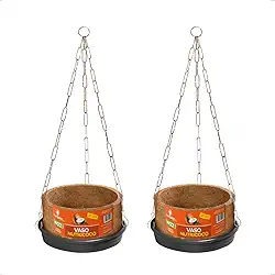 Kit 2 Vaso Planta Completo Fibra Coco Pendurar Prato Corrente N2 Médio Samambaia Orgânico Nutriplan