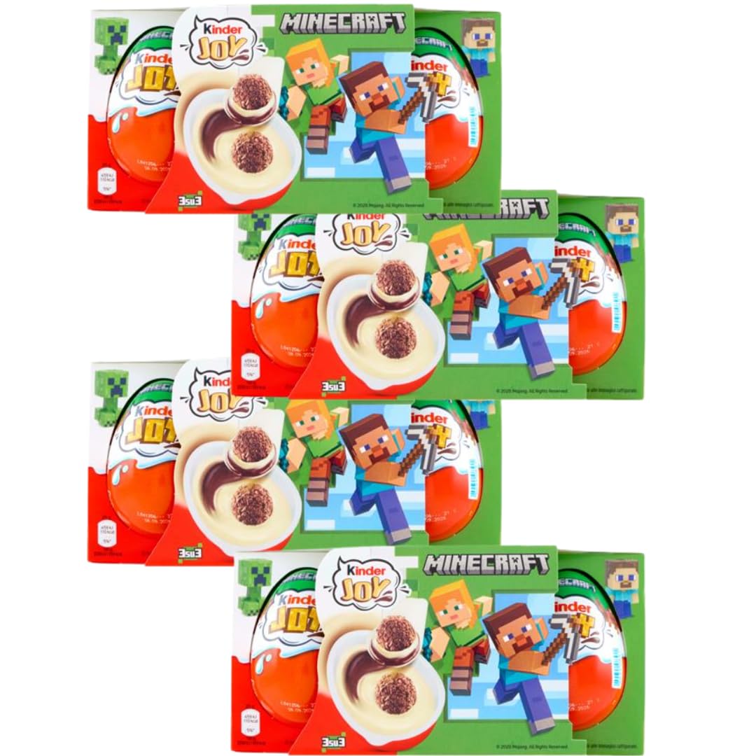 Kinder Joy Minecraft - Caja con 12 huevos de verano con crema de leche y cacao y 2 bolitas de chocolate - Contiene un juguete en el interior
