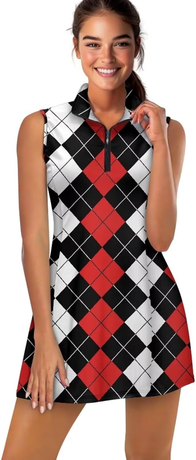 Tennis Dress for Women Sleeveless Tennis Golf Dress with Shorts and Pockets Zip Up Workout Athletic Dresses
