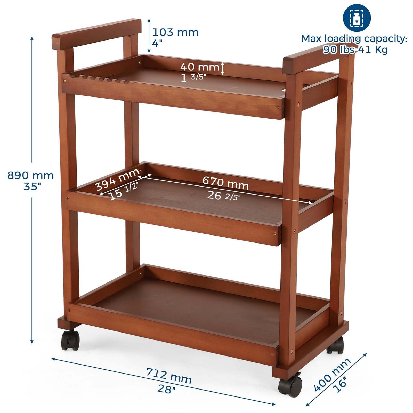 89 cm Großer Künstler- Und Bastelwagen Aus Massivem Buchenholz Mit 4 Rollen, Multifunktionaler Rollwagen Für Atelier, Klassenzimmer Und Künstlerbedarf, Braun
