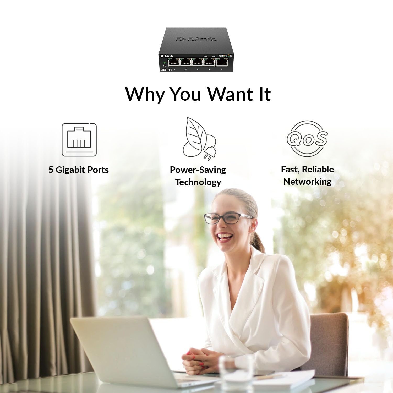 D-Link DGS-105 5-Port Gigabit QoS Switch Metal Chassis Jumbo Frames - 3