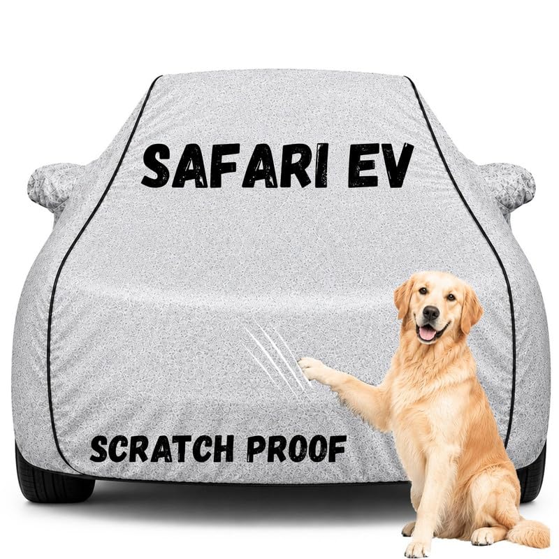 Image of Pure Fabric Silver 100% Waterproof Safari EV Car Cover | Polyester Car Body Cover for Rain & Sun | UV Protection, Dustproof, Scratch Resistant, Windproof, Heat Resistant, Custom Fit