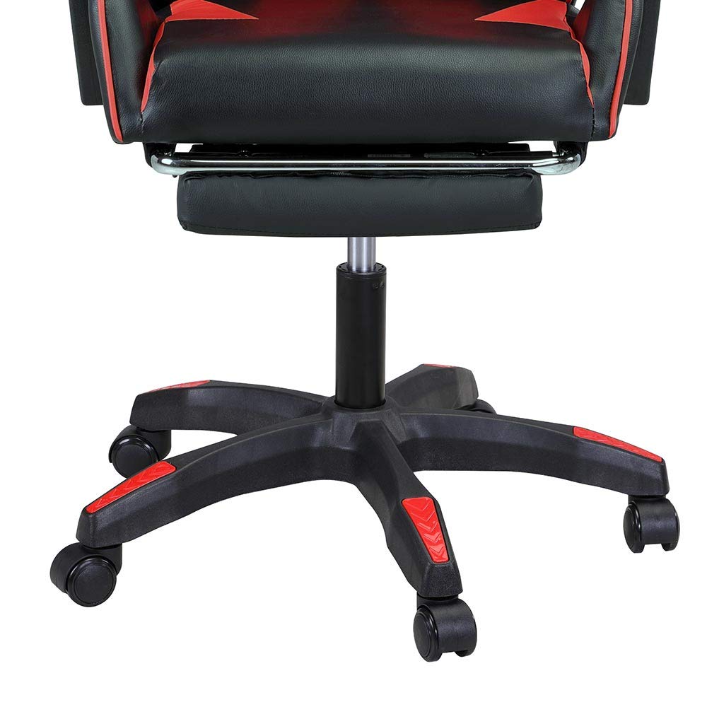BAKAJI Sedia Poltrona Gaming Scrivana Ufficio Casa in Ecopelle Schienale Reclinabile Cuscino Lombare Poggiatesta Rotazione 360 Gradi Direzionale Altezza Regolabile Base 5 Ruote (Rosso con Poggiapiedi)