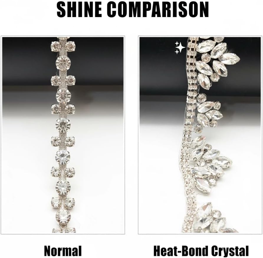 1 Yard Iron On Rhinestone Chain Trim,Hot-Fix Water Drop Flower Shape Rhinestone Trim for Wedding Dress Bridal Sash Belt Shoulder Decoration (Gold A)