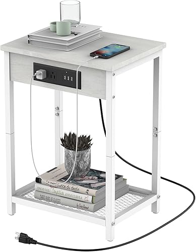 CADUKE Mesa auxiliar blanca con puertos USB