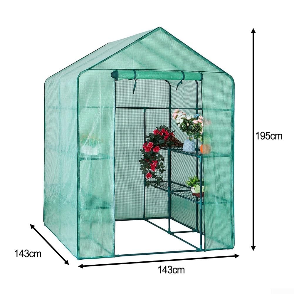 Zilimontt Copertura di ricambio per serra resistente alle intemperie, copertura di ricambio in plastica PVC per passeggiate in serra, piante/coltivazioni, vari telai per serre, 143 x 143 x 195 cm