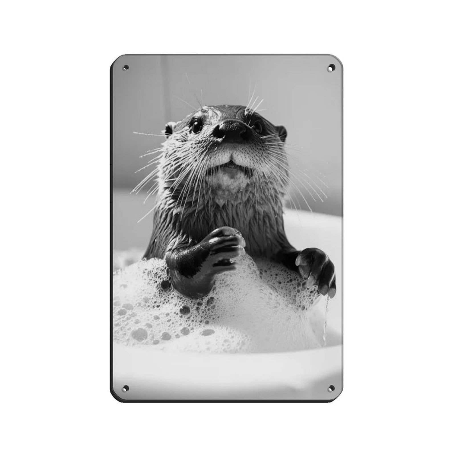Lxwnze 20L X 30W Cm Otter In The Bathtub, Funny Bathroom Art Tin Sign Vintage Metal Pub Club Cafe Bar Home Wall Art Decoration Poster Retro 8X12inch(20X30cm)