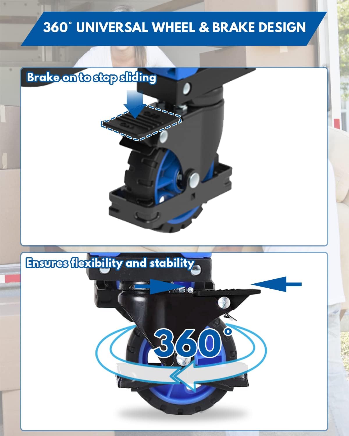 Hand Truck, 2 in 1 Folding Dolly Cart with Retractable Handle, Convertible Hand Cart with Wheel Brake Function for Transportation, Shopping, Office, Home use
