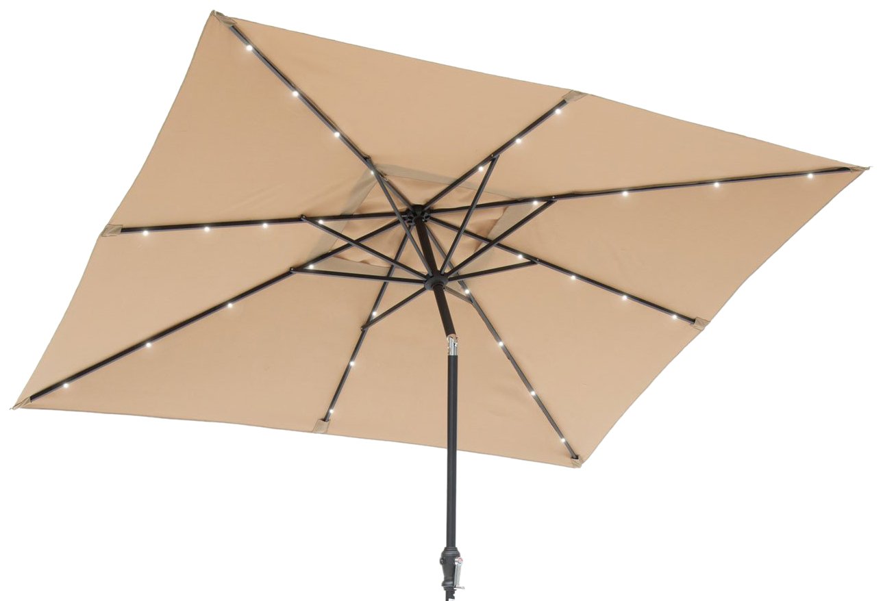 Amazon Com Sun Ray 811027 9 X7 Rectangular 8 Rib Solar Patio Umbrella 32 Led Lights Crank And Tilt Aluminum Frame Taupe Beige Garden Outdoor