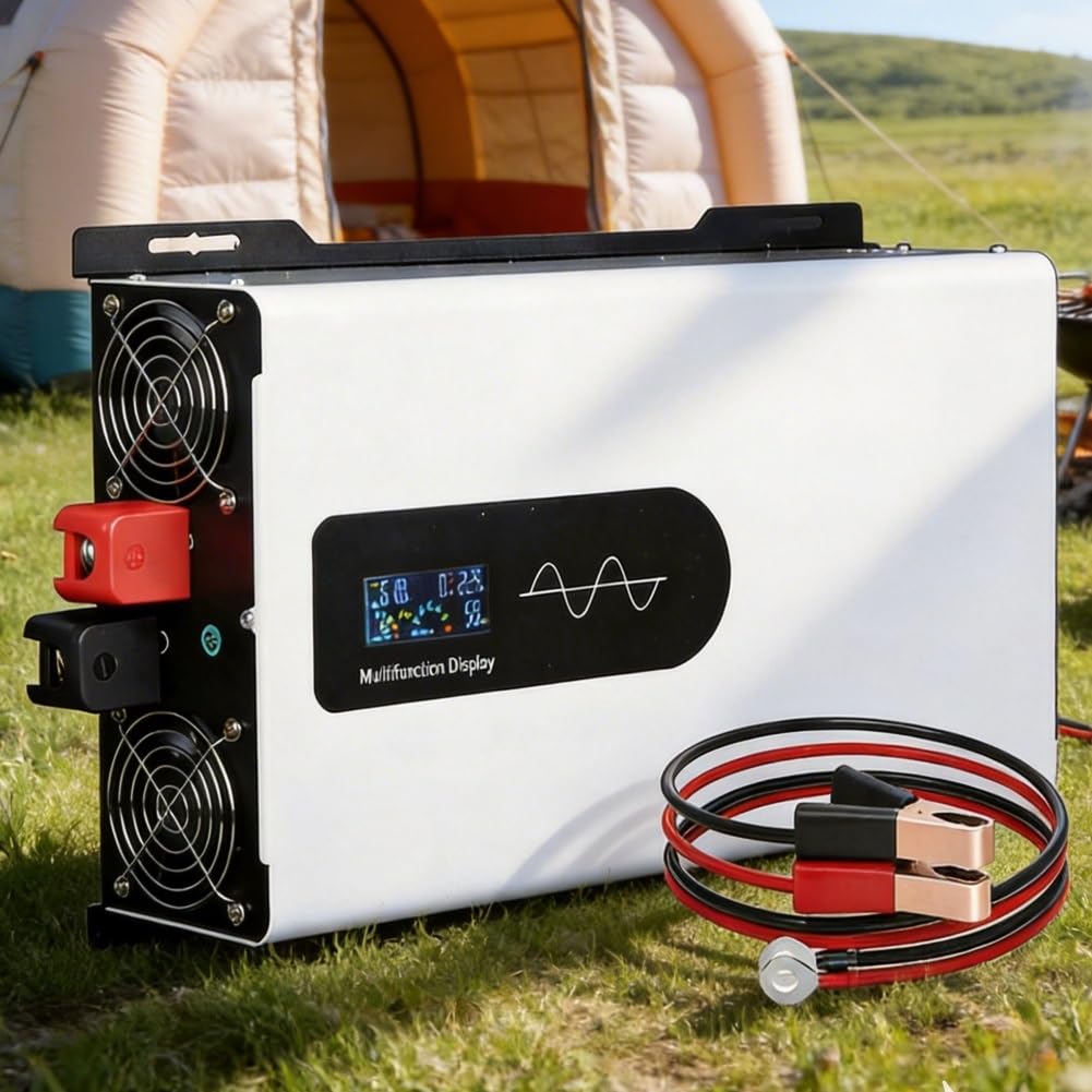 Pure Sine Wave Power Inverter, 5000W to 10000W DC to AC Voltage Converter with LCD Display and 2 AC Outlet, for Home RV Truck Car Camping Solar Applications, Input 12V 24V 48V 60V 72V(8000,24V) 8000 24V