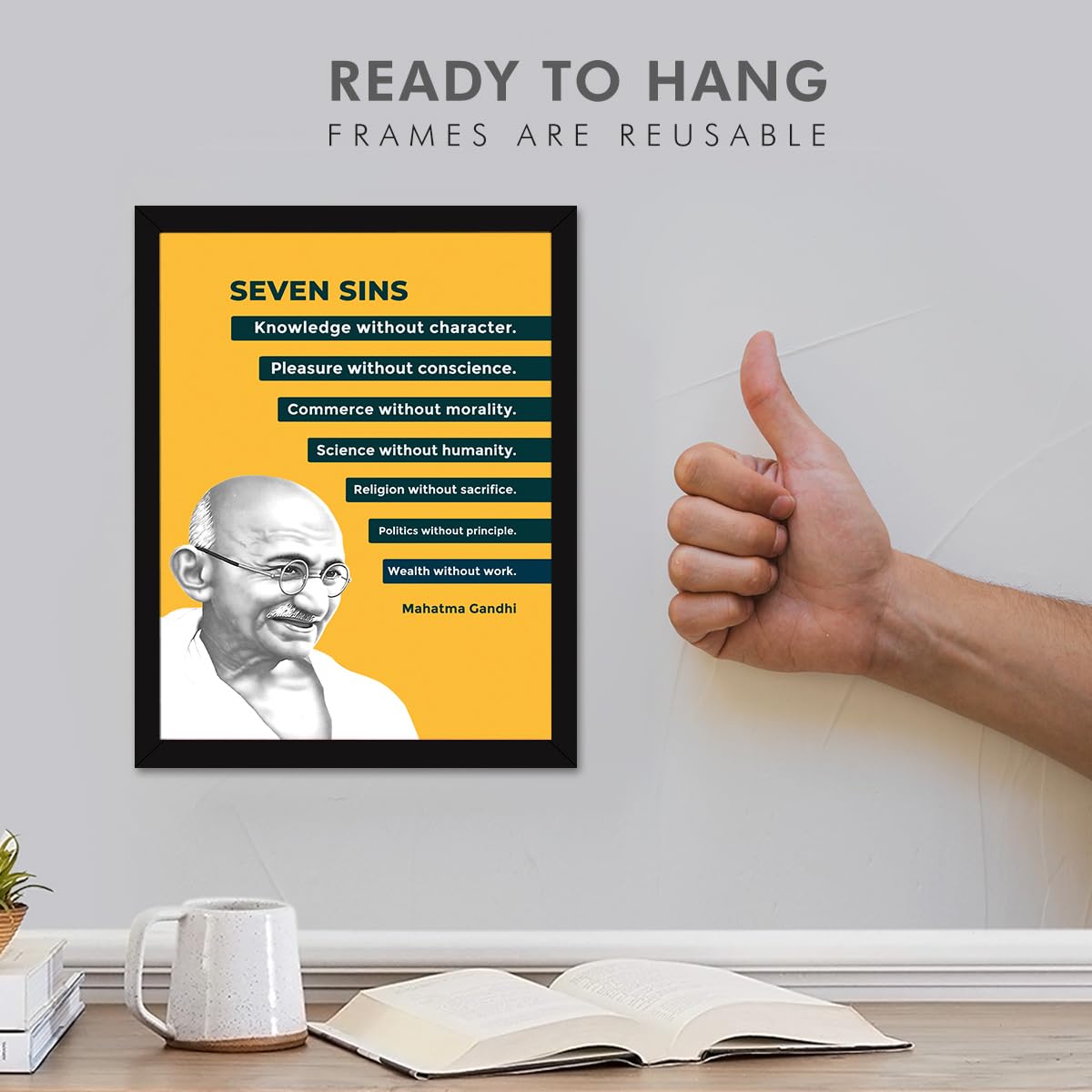 Chaka Chaundh - Mahatma Gandhi, Office Quotes Frames - Motivational Quotes Wall Frames for Office - Positive Business Quotes Wall Frame - Poster - (14 X 11 Inches) 2