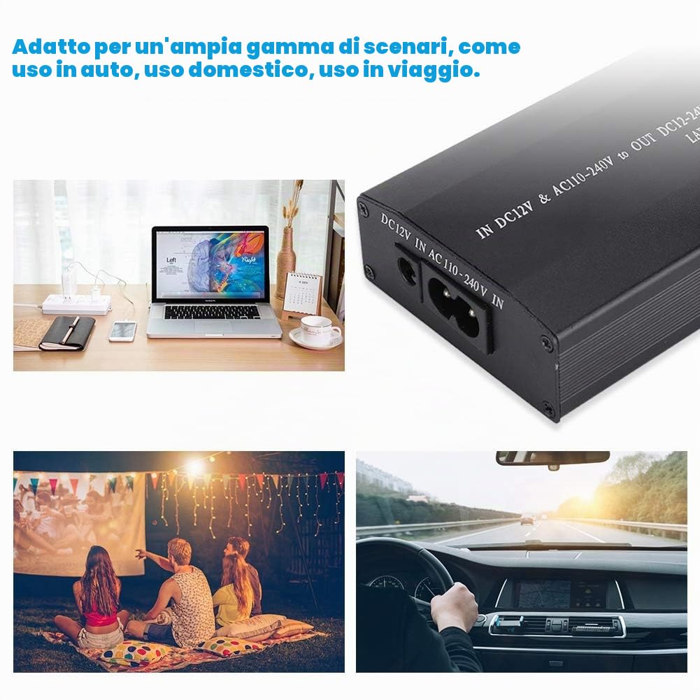 Adattatore Di Alimentazione Regolabile Universale per Notebook PC - 90W, 110-240V, Domestico e Auto (EU)