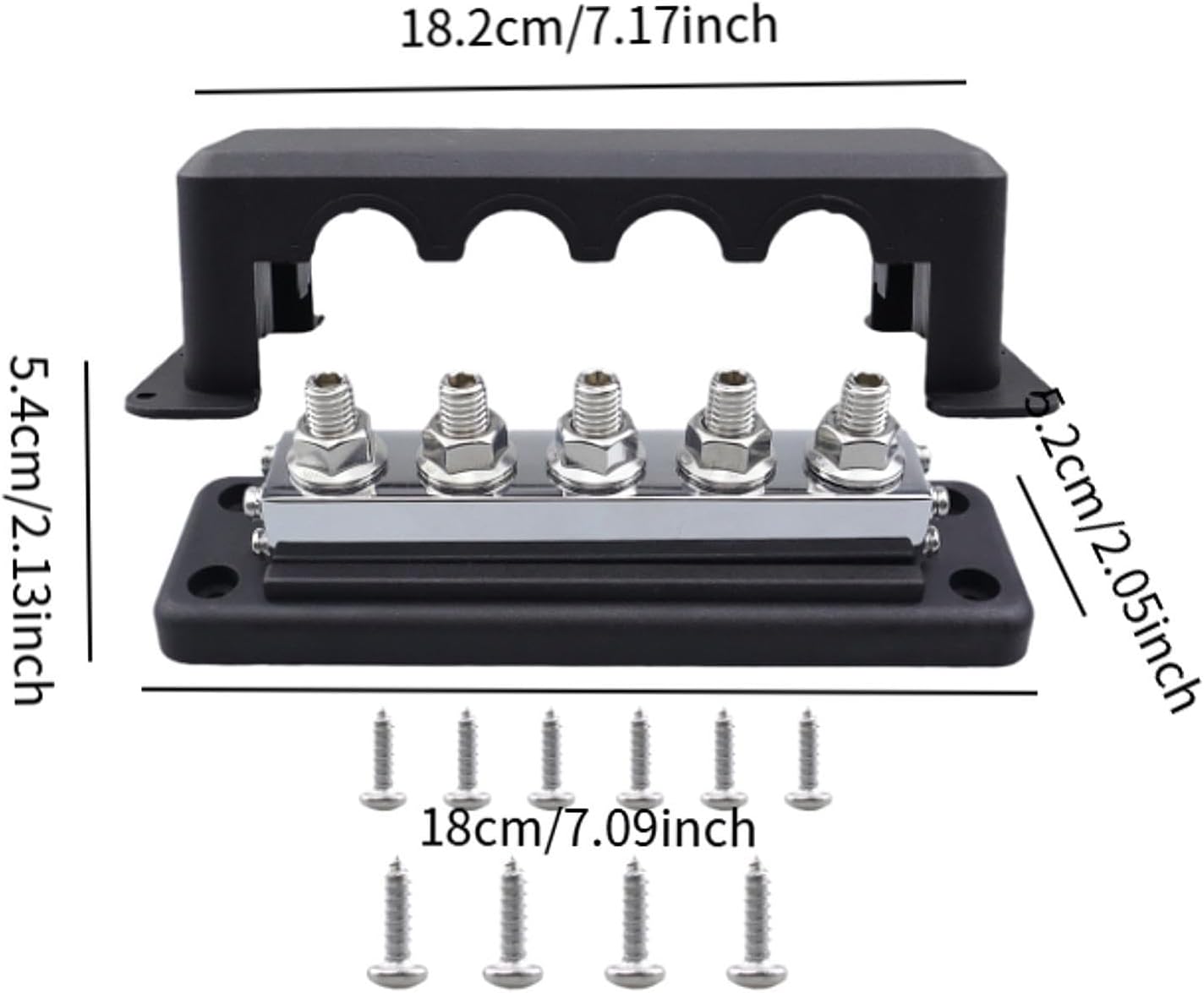 Power Distribution Bus Bar Terminal Block with Sturdy Nylon Copper Construction Dustproof Cover for Efficient Wiring Suitable for Marine, Black