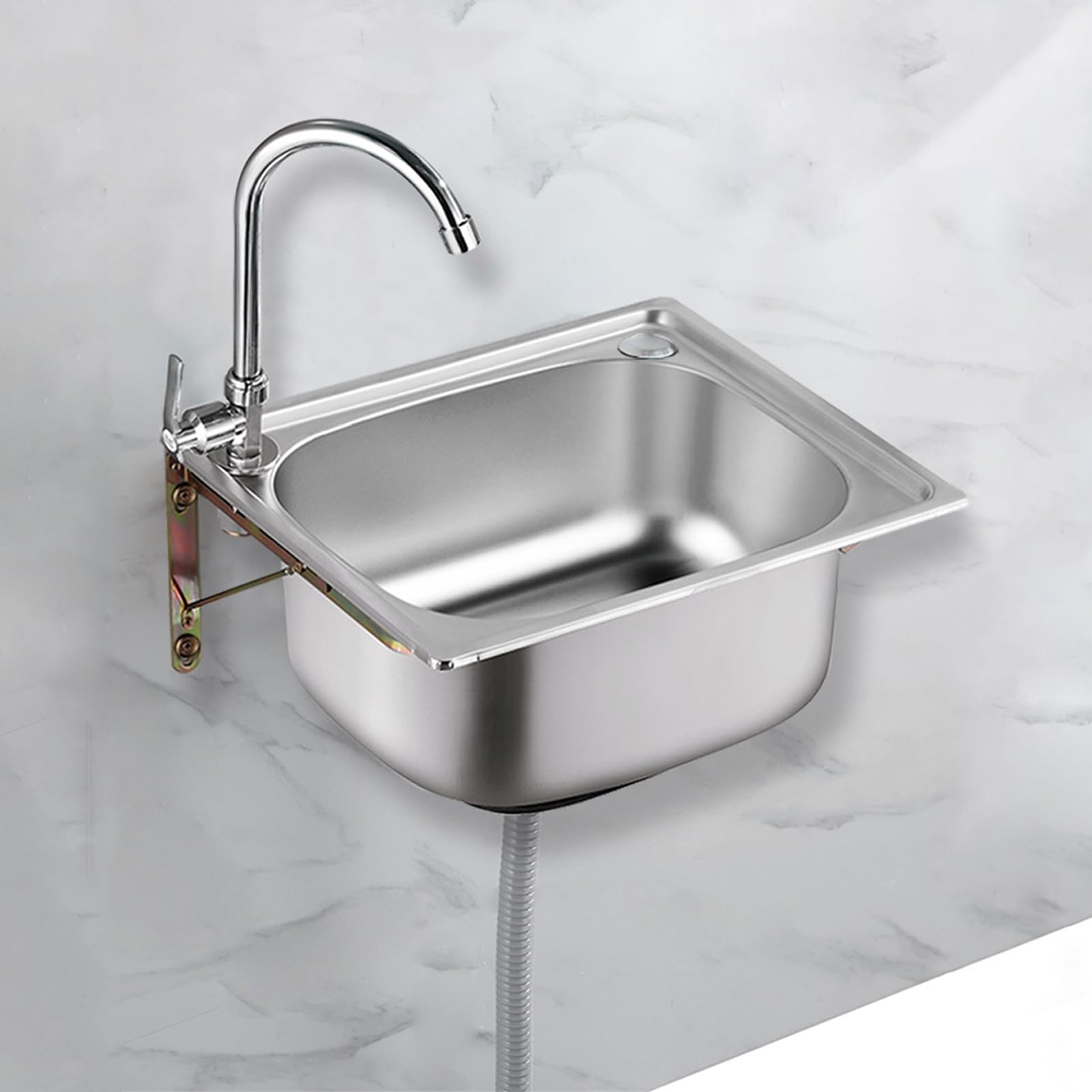 Lavabo Mural de Acero inoxidable para cocina, hogar, con grifo, para baño, restaurante o lavandería (50x40cm)