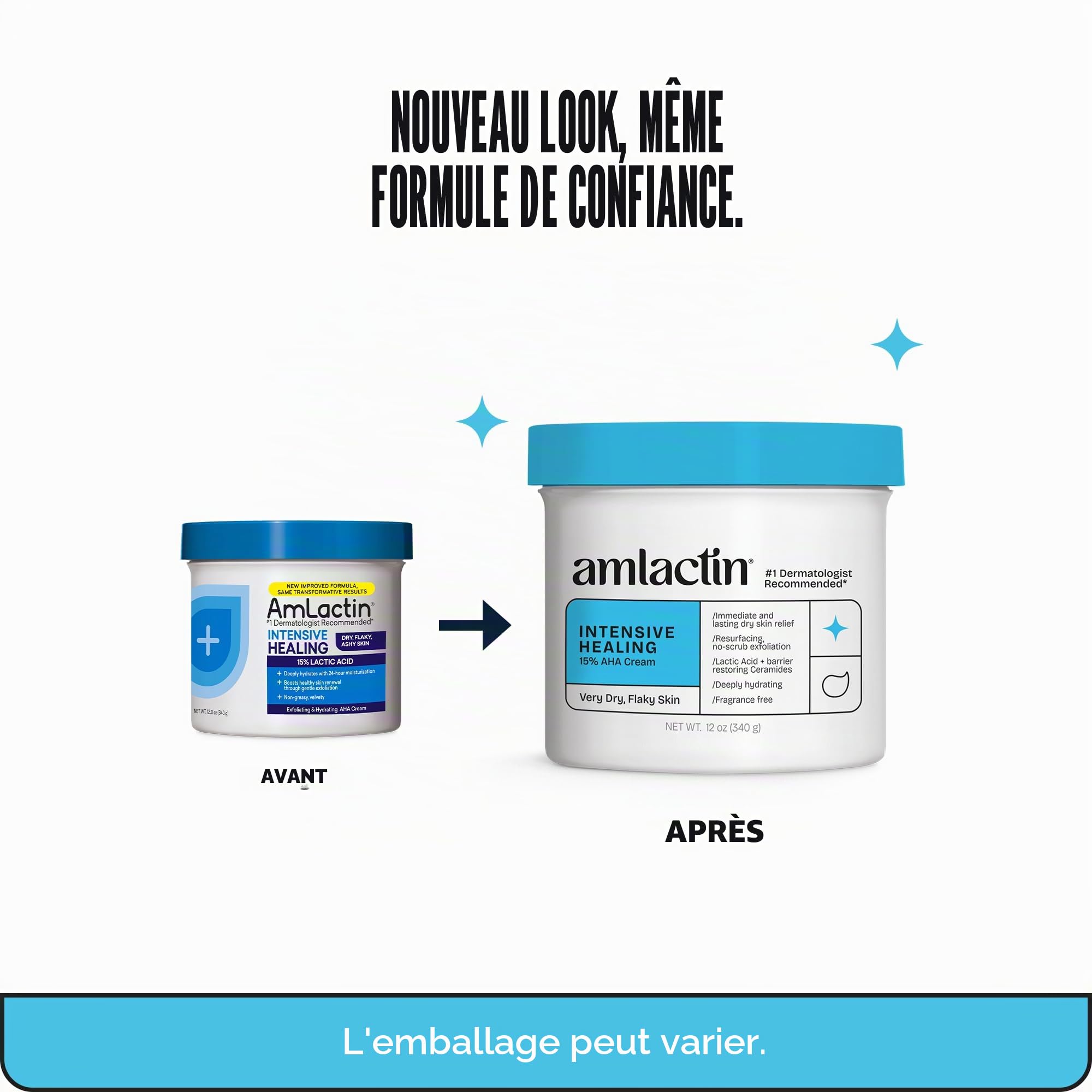 AmLactin Intensive Healing – Crème corporelle thérapeutique pour peaux extrêmement sèches – Exfoliant et crème hydratante pour le corps sans gommage avec 15 % d'acide lactique AHA et céramides, 355 g