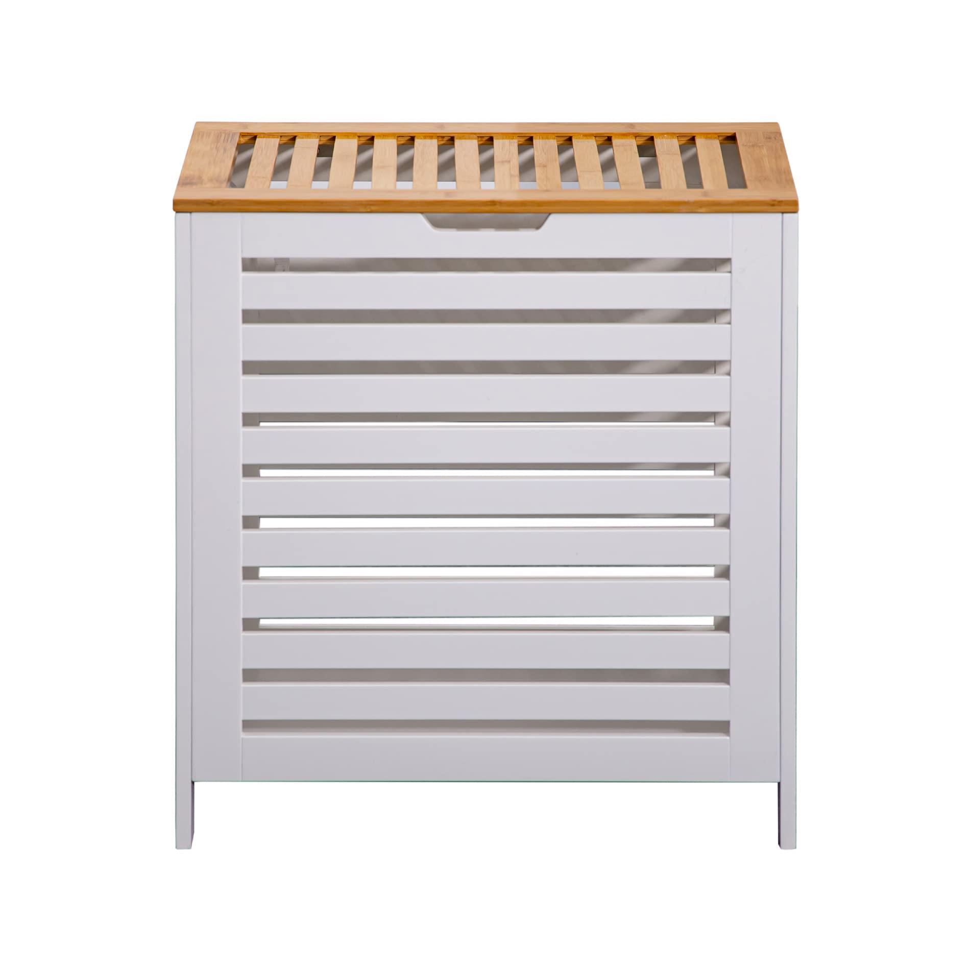 Rebecca Mobili Panier à linge avec couvercle en bois de bambou Mdf, blanc brun, gain de place Salle de bains Organisation du linge - Dimensions HxLxP : 55 x 50 x 30 cm - Art. RE6711