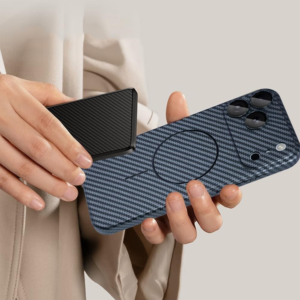 Magnetic Case for iPhone 17/17 Pro/17 Pro Max, Carbon Fiber Texture All -Inclusive Camera Thin Case, Drop-Resistant Ultra Light Impact Resistant Shell(Blue,17 Pro Max)