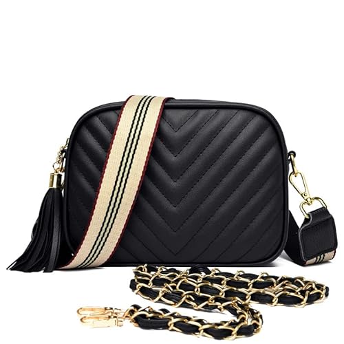 YUHONLNOR Crossbody Bag ancho correa cruzada bolsa de cuero para mujer bolso de hombro de moda suave, Negro , 21*6*15CM, Bolsos de mano Cover