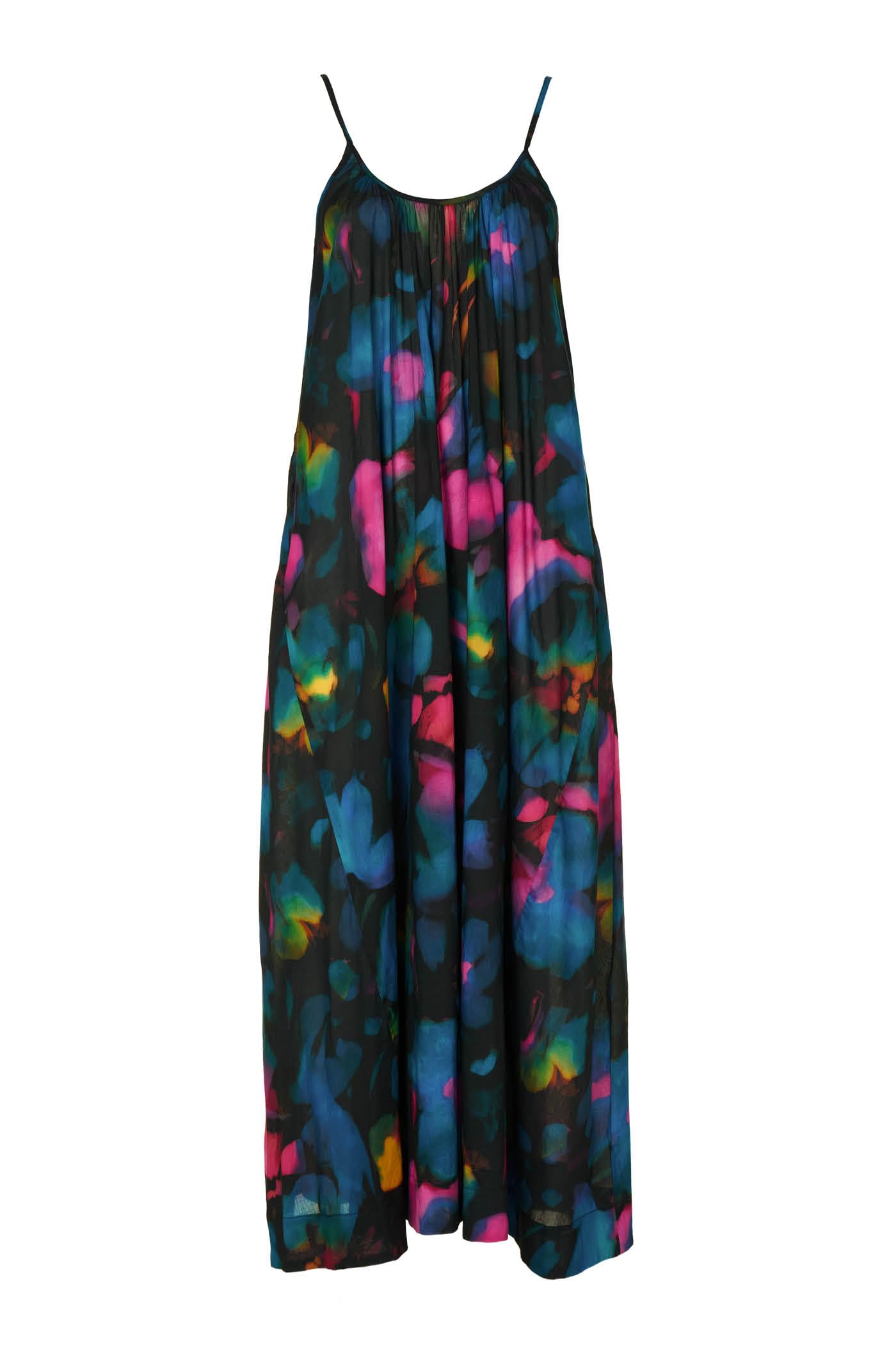Goldenpoint Donna Copricostume Estivo Waterpop - Abito Lungo Maxi Smanicato con Spalline Sottili in Tessuto Leggero Fantasia Astratta Multicolor