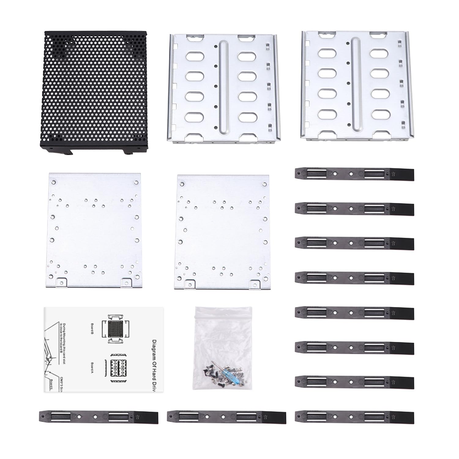 Ragyzity Gabbia per disco rigido in acciaio inossidabile, rack da 5,25 pollici a 5 x 3,5 per computer, vassoio per driver rigido con spazio ventola, piastra in acciaio zincato, rack per HDD Cage Rack