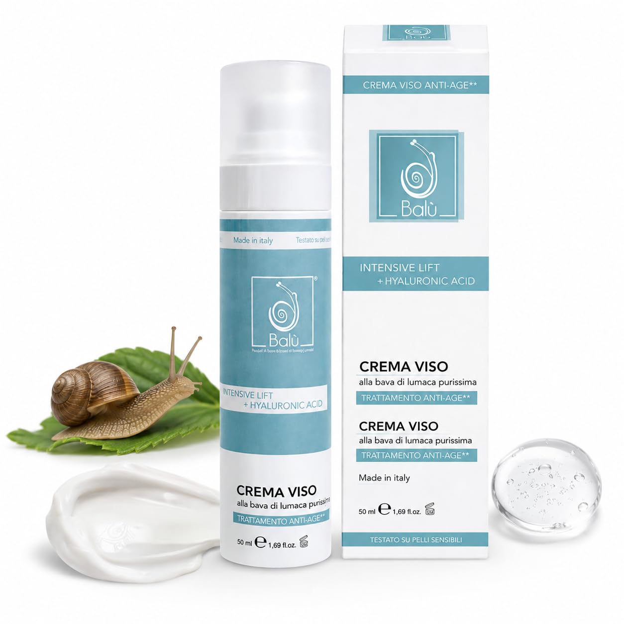 Intensive Lift+ Crema Viso con Bava di Lumaca, Collagene e Acido Ialuronico, Crema Viso Antirughe, Rimpolpante e Levigante, Skincare Idratante Viso per Pelli Miste e Mature, 50 ml