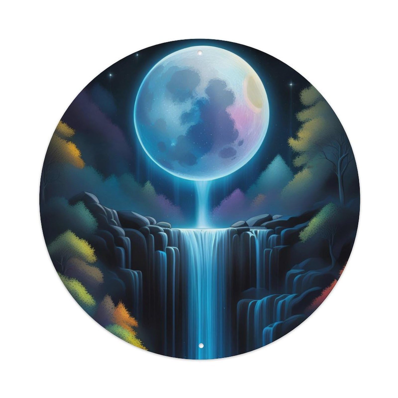 Waterfall Moonlit Arc Water Curtain Scene Metal Tin Sign