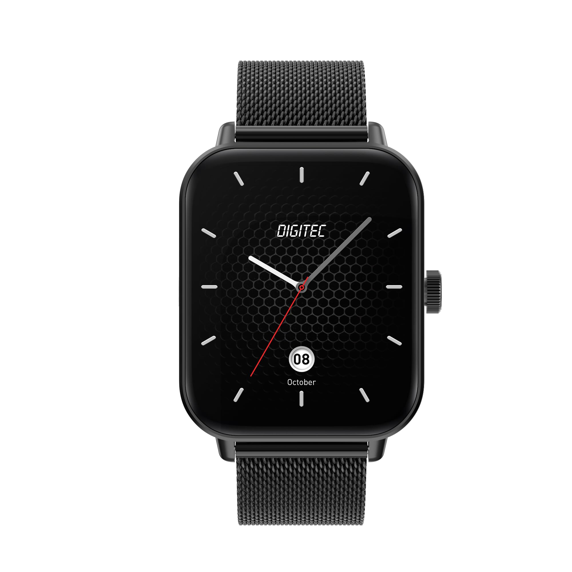 Digitec Montre connectée Square Noire avec Bracelet en Maille milanaise Noire, Homme Femme, Suivi activité et Sommeil