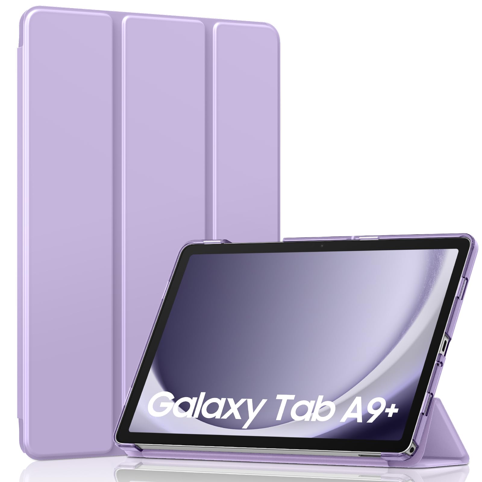 MoKo Trifold Case for Galaxy Tab A9 Plus/A9+ 11 Inch 2023, Lilac | Slim Stand Hard PC Translucent Back Shell Smart Cover, Auto Sleep/Wake, Light, Anti-scratch, 2 Adjustable Angle