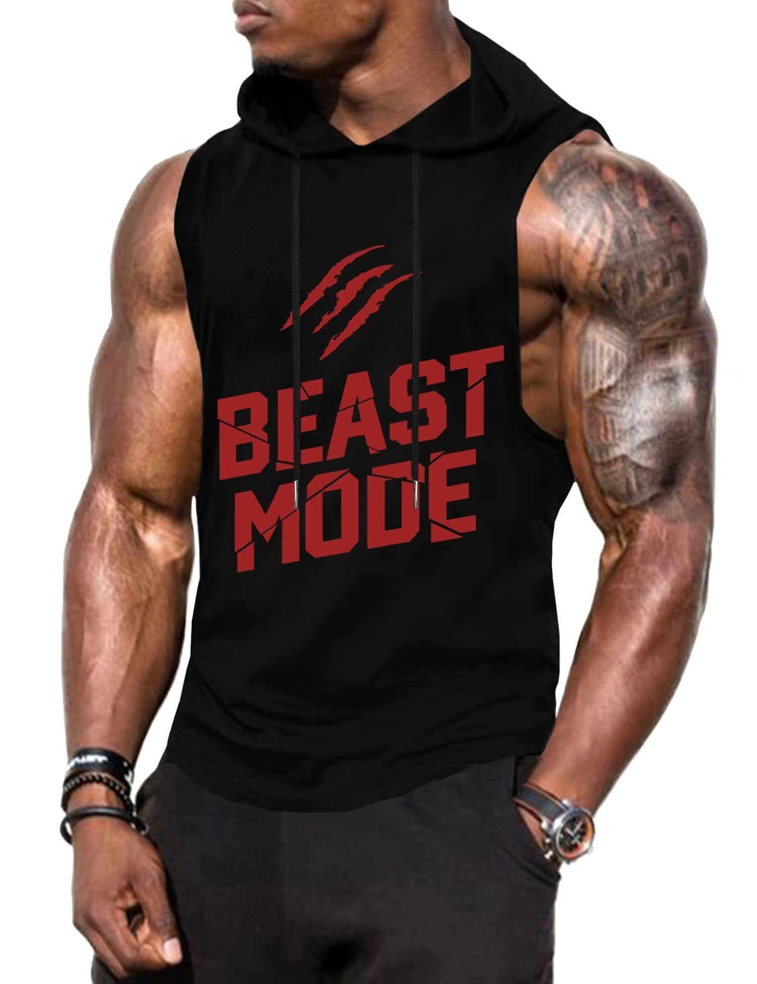 Babioboa Men's Workout Hooded Tank Tops Sports Training Sleeveless Gym Hoodies Bodybuilding Cut Off Muscle Shirts