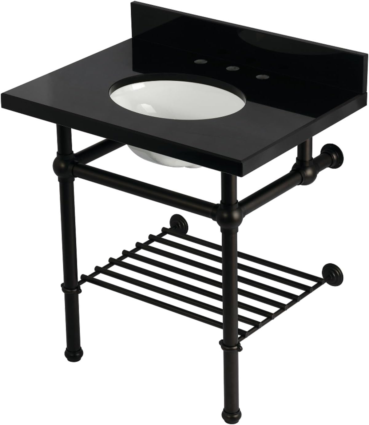 Kingston Brass KVPK3030KBB1 Templeton 30" Console Sink with Brass Legs (8-Inch, 3 Hole), Black Granite/Polished Chrome