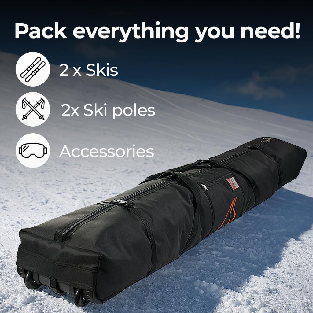 Snowsport Double sac de ski avec roulettes pour 2 paires de skis pour les voyages en avion