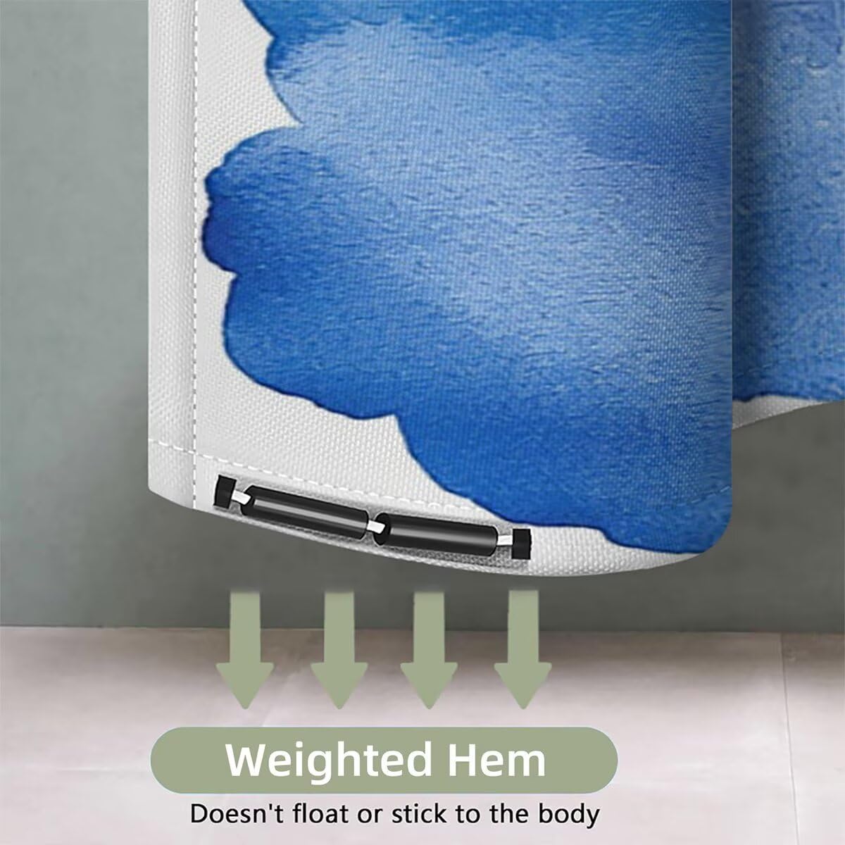 Blau Duschvorhang 240x200, Duschrollo mit 12 Duschvorhang Haken, Blühen Shower Curtains Beschwerter Saum, Waschbar Polyester Stoff Wasserdicht Extra Lang für Badewanne Badezimmer Deko, Geschenke -5117
