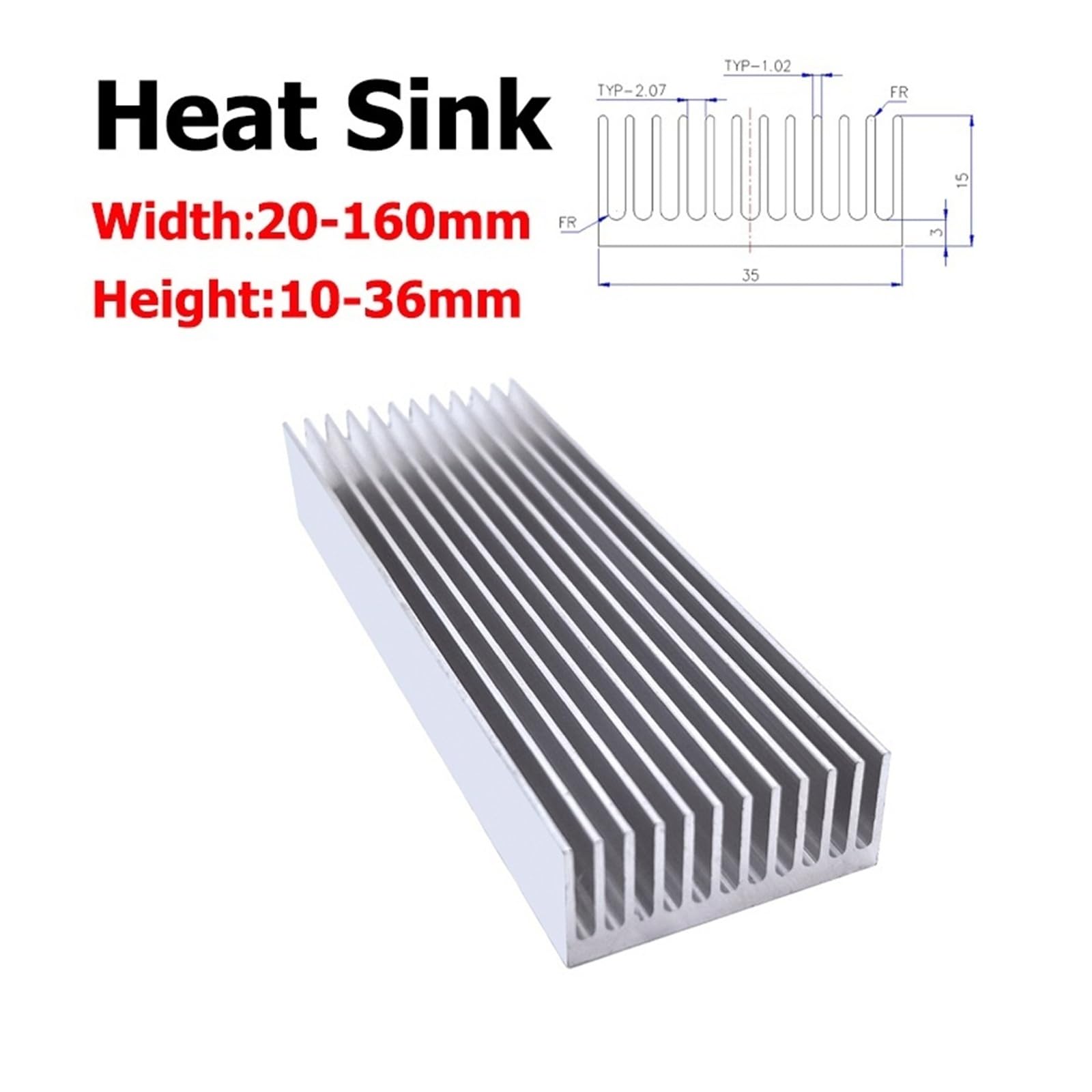 1 dissipatore di calore in alluminio per dissipazione del calore per CPU LED con nastro termico di supporto (SK24, lunghezza 50 mm)