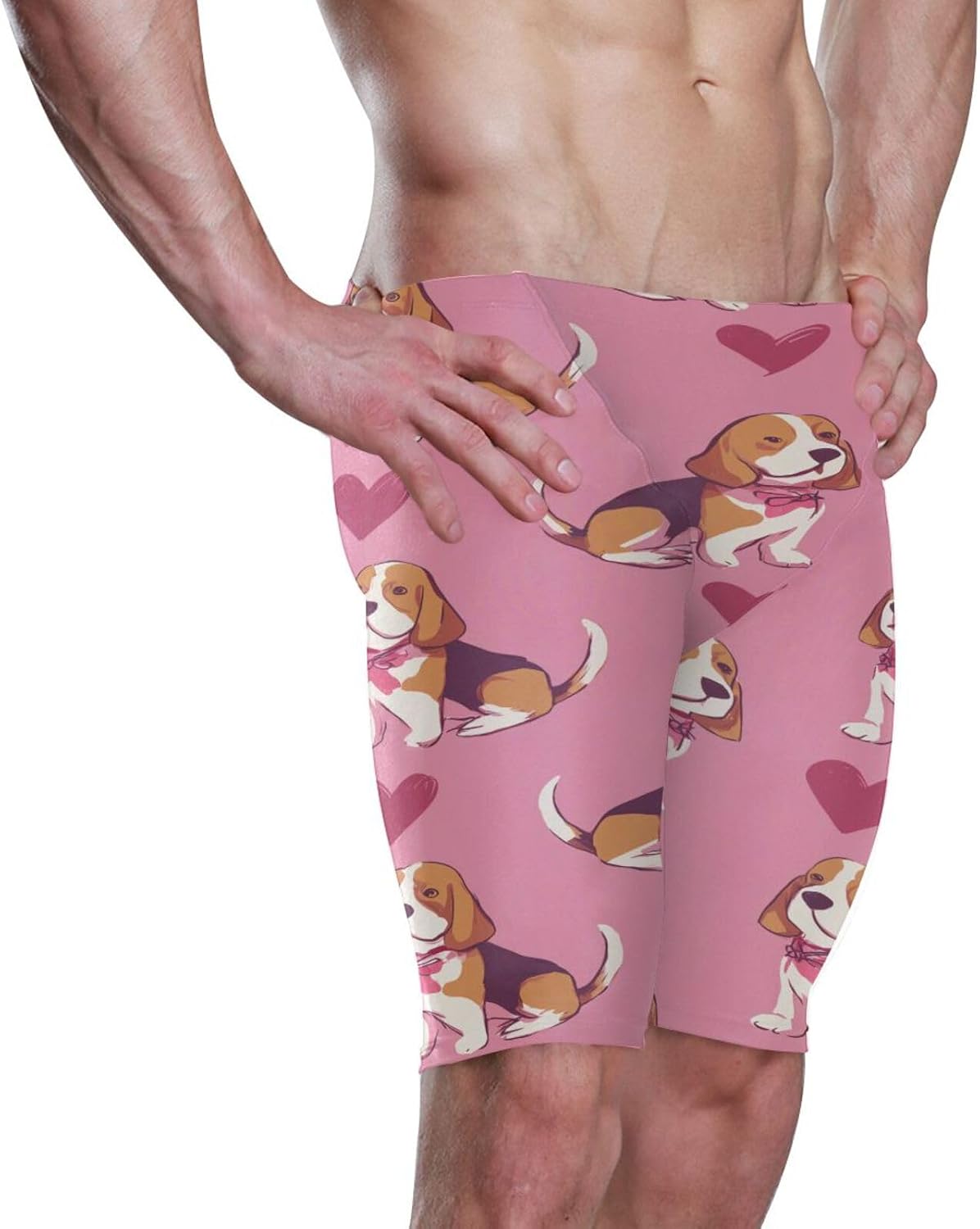 Beagle Love Heart Print Men's Racing Swim Trunks Athletic Swim Jammers Quick Dry Training Swim Shorts S-3XL